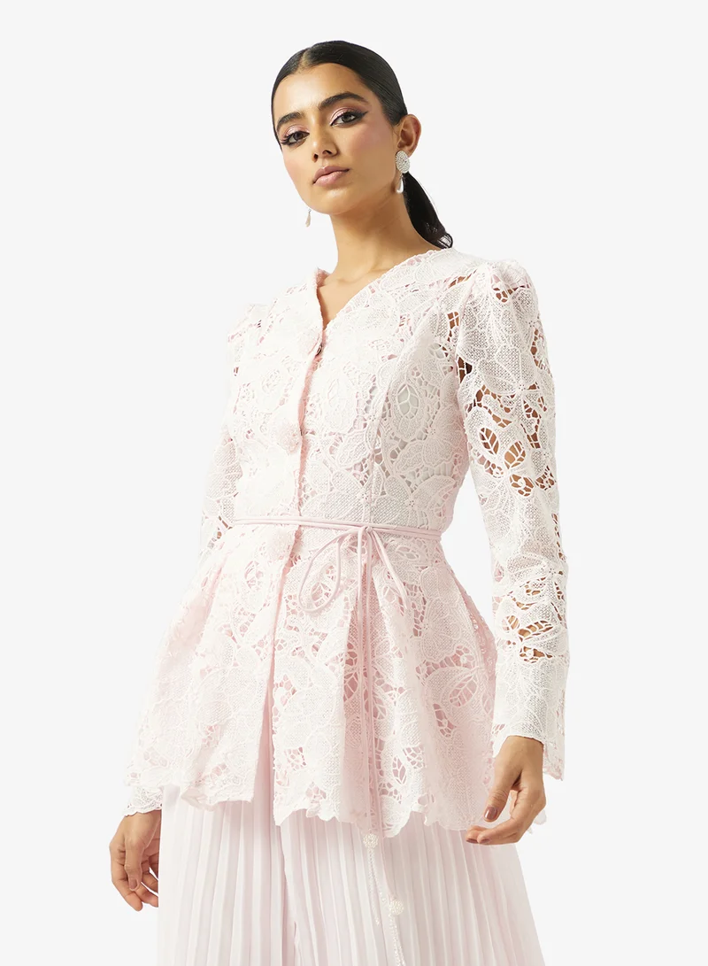 Khizana  Lace Peplum Top & Skirt Set for Women | Best Price UAE